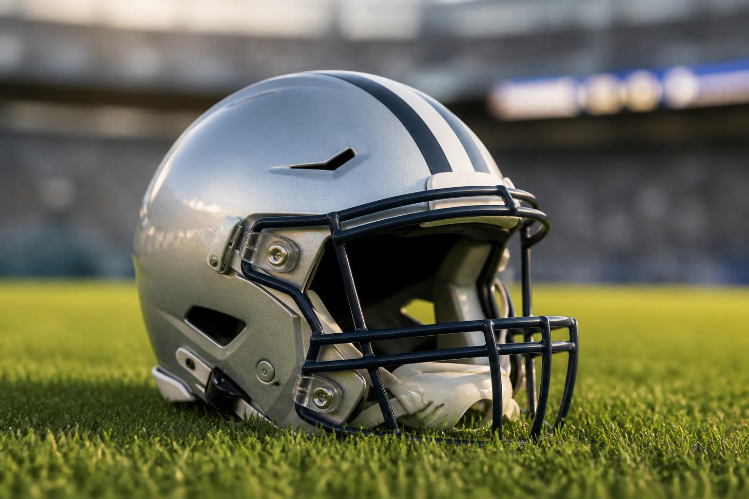 Football helmet on the field representing NFL Alumni community